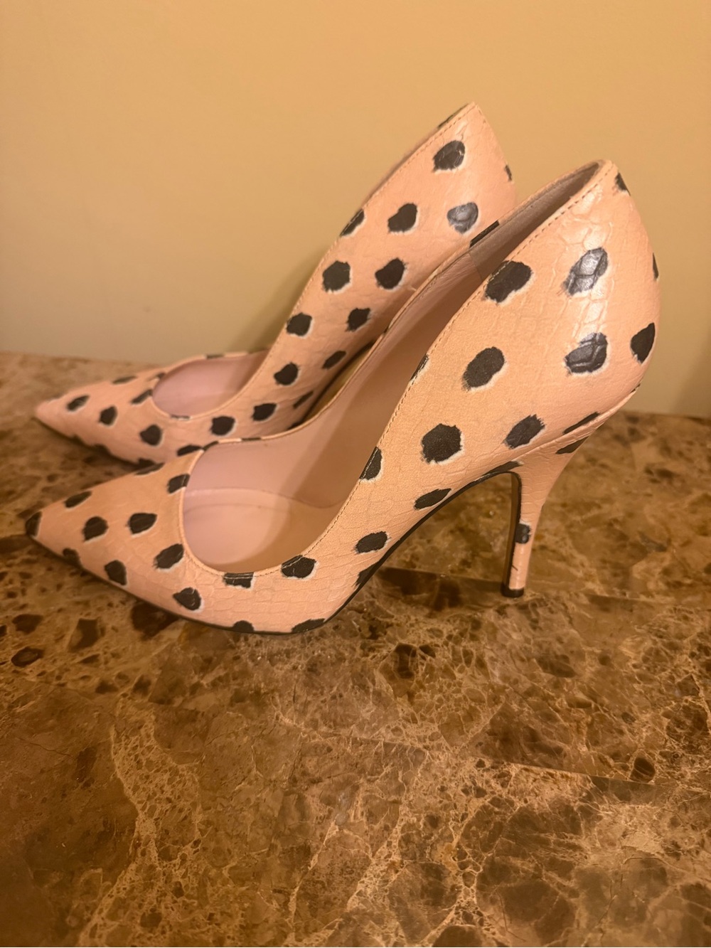 kate spade Peach & Black Leopard-Spot Pointed Toe Pumps - Picture 3 of 9
